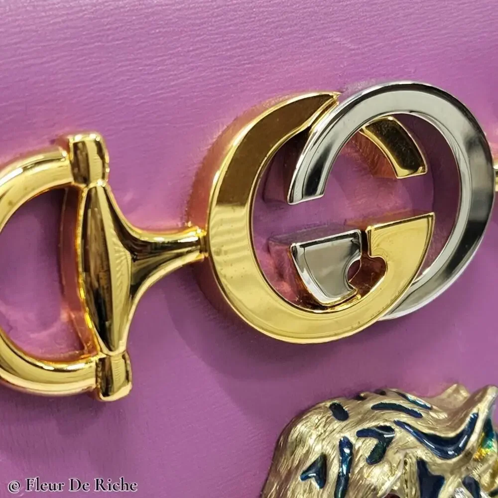 Gucci Rajah Medium Leather Shoulder Bag in Lilac - Picture 9 of 12